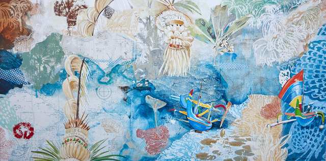 Wendy's Bali, acrylic marine-charts collage on canvas