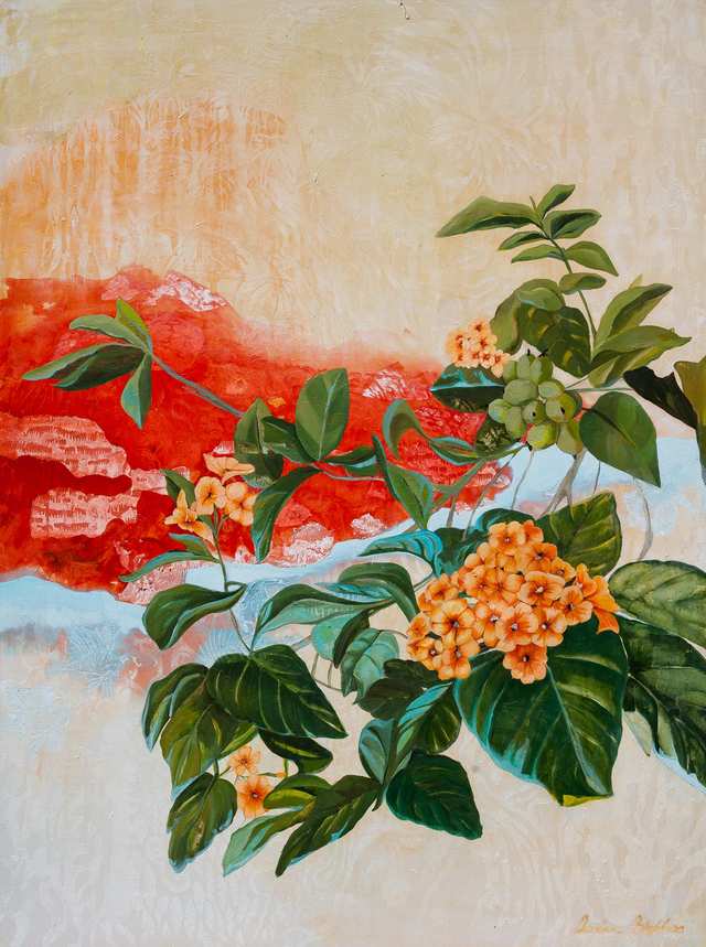 Geiger Tree Flowers, woodblock acrylic on canvas