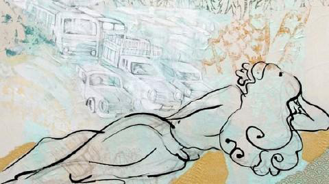 Free Transport II120 x 190cm acrylic charcoal pencil and wood cut rice paper on canvas Free Transport II